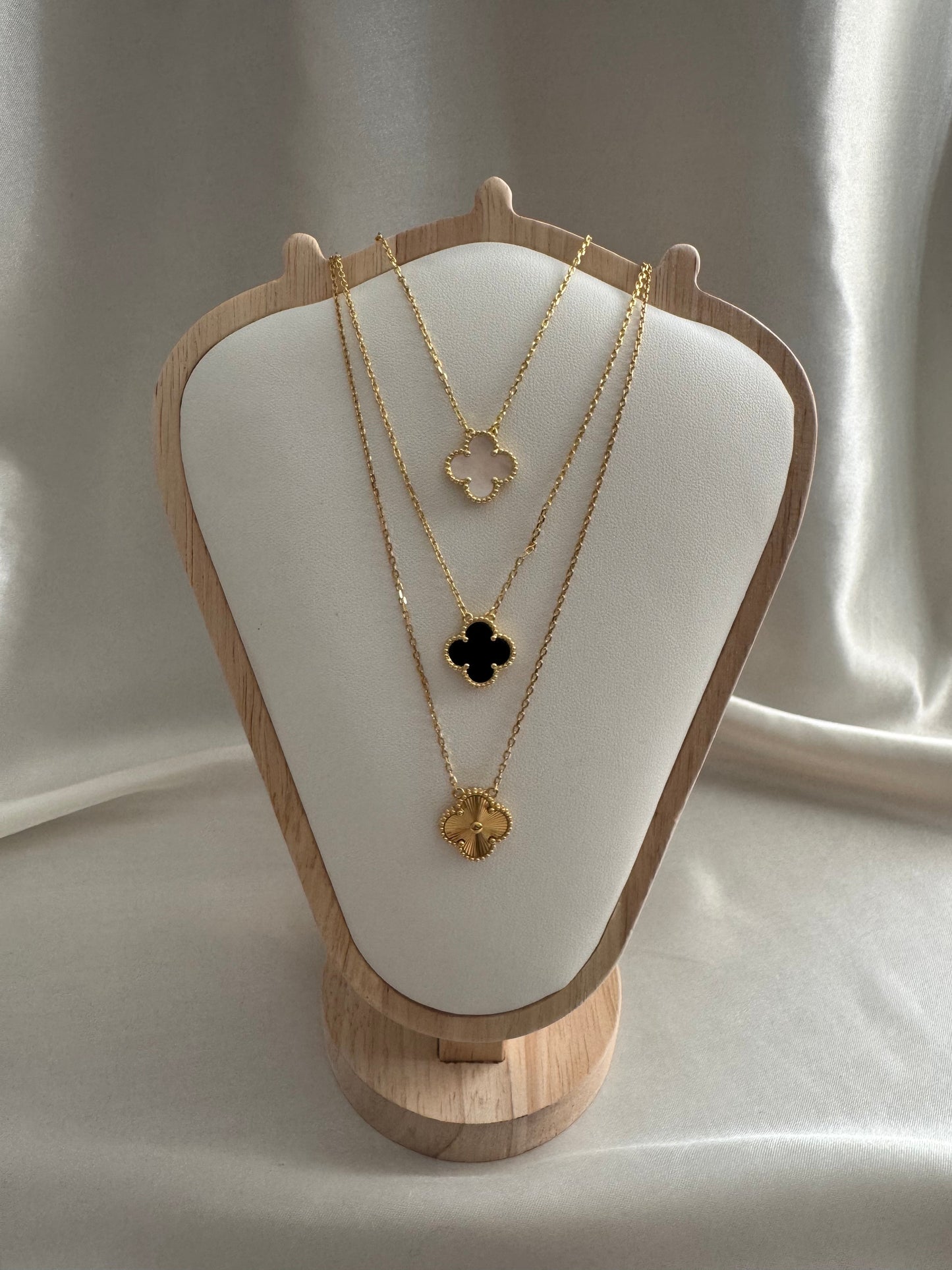 Van Cleef & Arpels Alhambra Stijl Ketting - 18K Gold Plated met Onyx